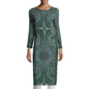 Calypso St. Barth Tito Paisley Embellished Silk Dress Emerald